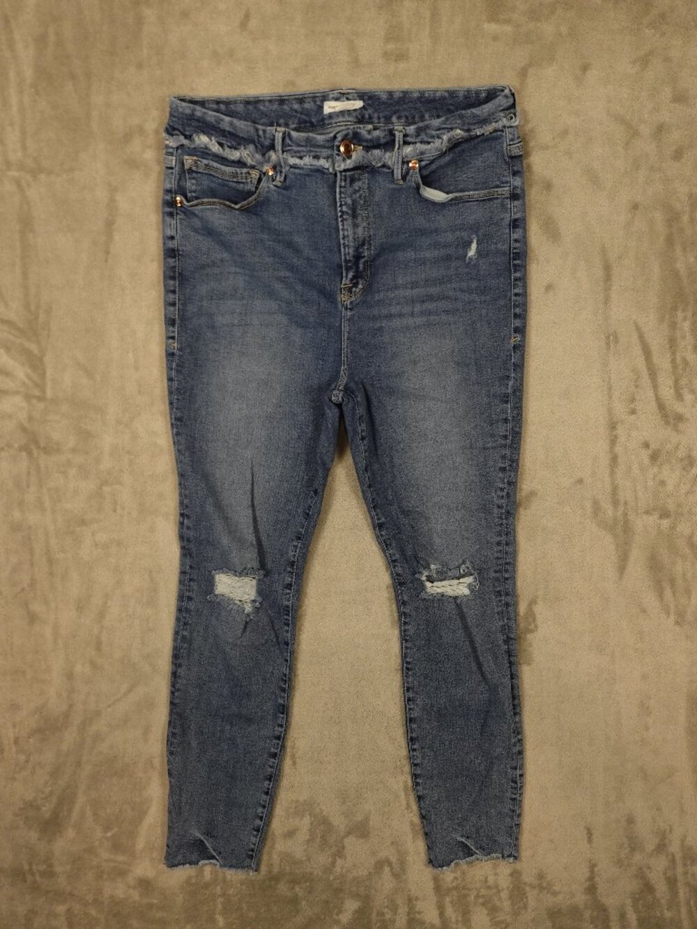 Good American Good Legsโ Women's 16 Blue Distressed Skinny Jeans 28" High Rise
